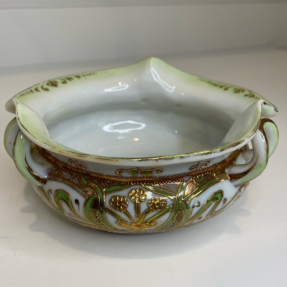 Antique Nippon Hand Painted Moriage Style Small 3 Handle Bowl Dish - Picture 4 of 7